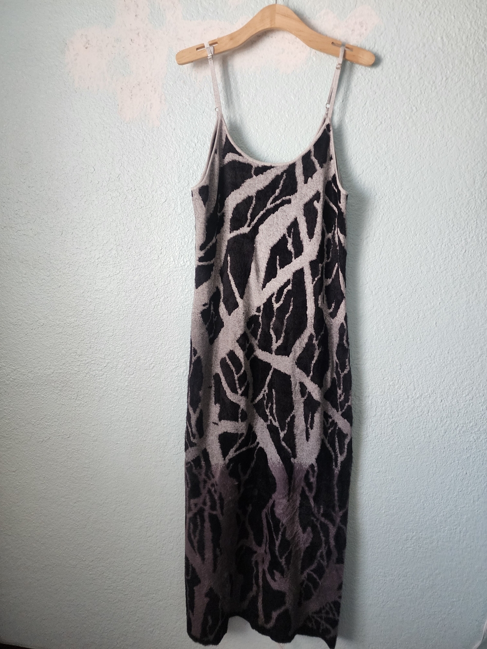 Killstar Black and Gray Branch-Print Slip Maxi Dress